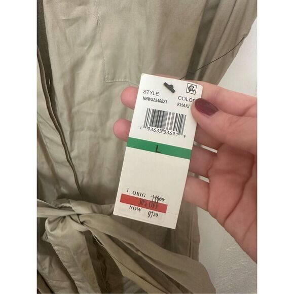 H By Halston Women's Sleeveless Belted Shirt Dress Khaki Size Large NWT - Picture 6 of 7